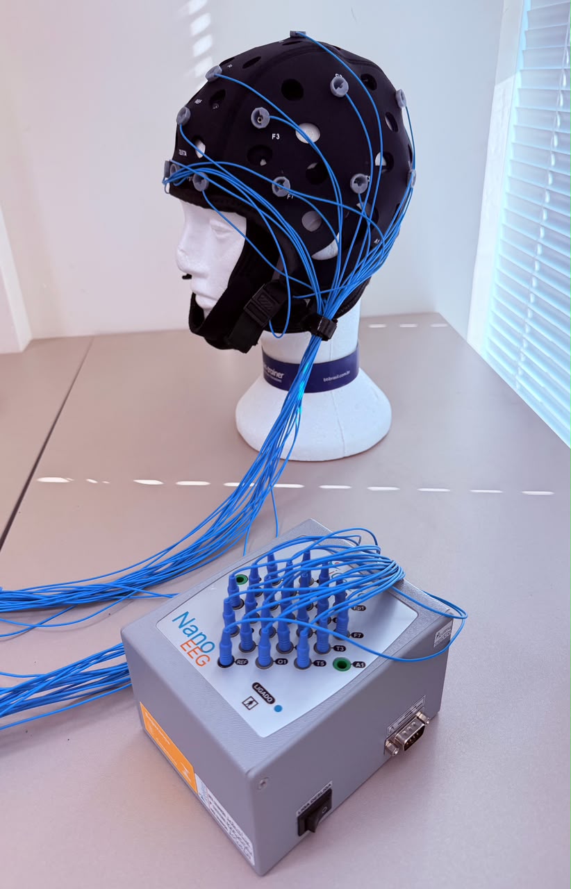 Nano EEG — touca de mapeamento cerebral 20 canais usada no Instituto Neuroterapia